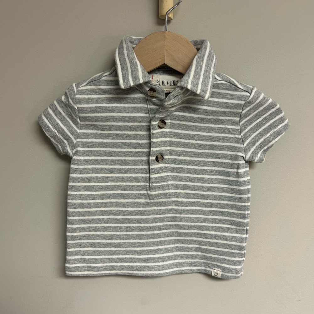 Me & Henry Gray Striped Kids Polo Shirt